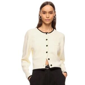 Eudon Choi Collective Cream Black Contrast Trim Cropped Cardigan Sweater XS